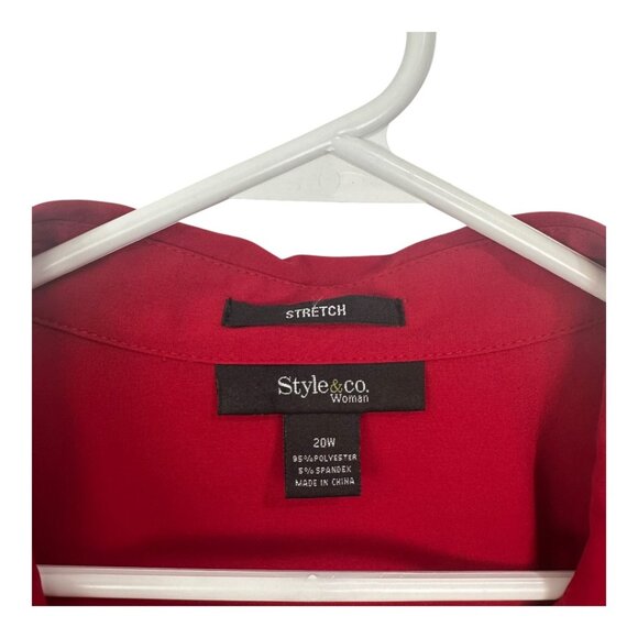 Style & Co Woman Red Long-Sleeve Button-Up Stretch Shirt 20W Polyester/Spandex - Picture 3 of 12